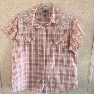 Wrangler Pink Plaid Shirt with Lace Accents